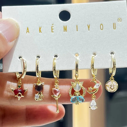 Set de aretes Sailor Moon baño de oro 14k