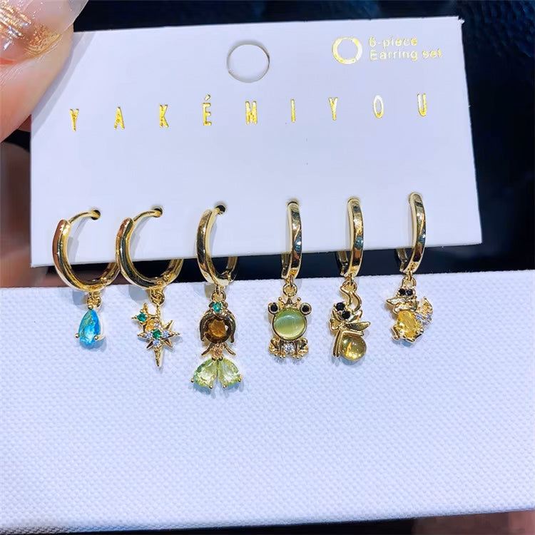 Set de 6 aretes princesa Tiana oro 14k