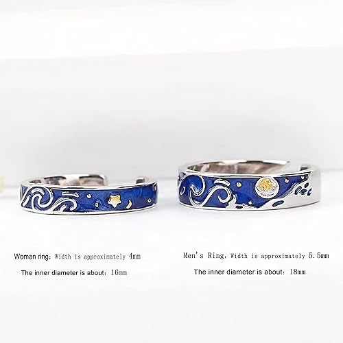 Set de anillos ajustables de La Noche Estrellada Van Gogh con baño de plata 925