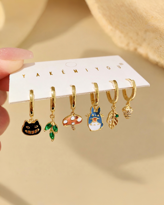 Set aretes Totoro baño de oro 14k