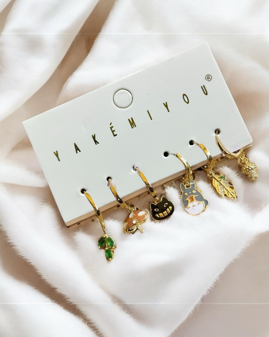 Set aretes Totoro baño de oro 14k