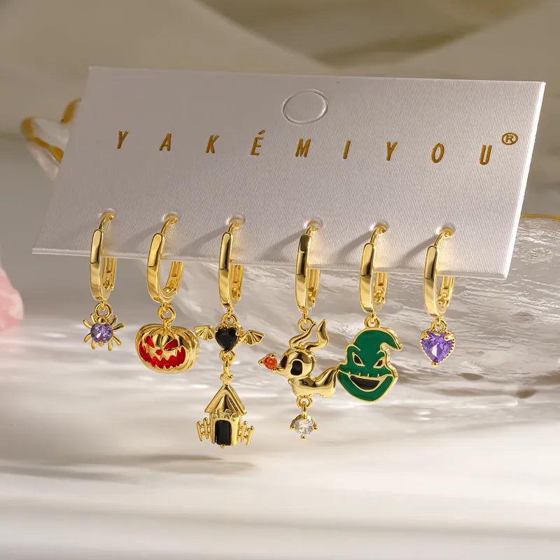 Set de aretes Nightmare Before Christmas baño de oro 14k