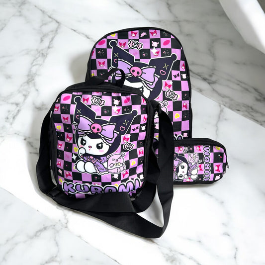 Set de bulto, lonchera y cartuchera Kuromi