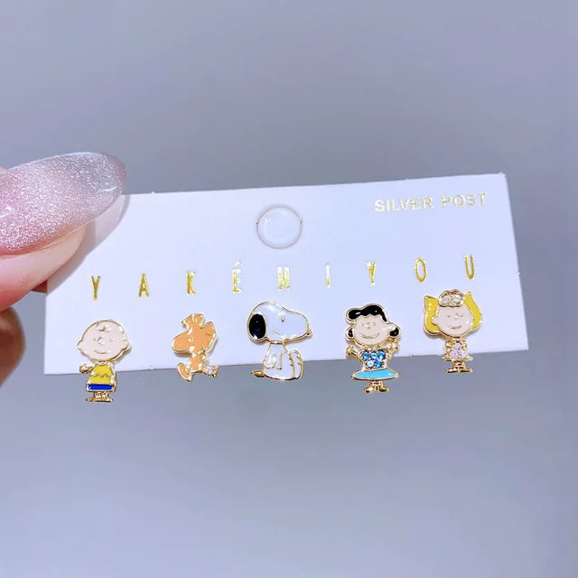 Set aretes Snoopy baño de oro 14k