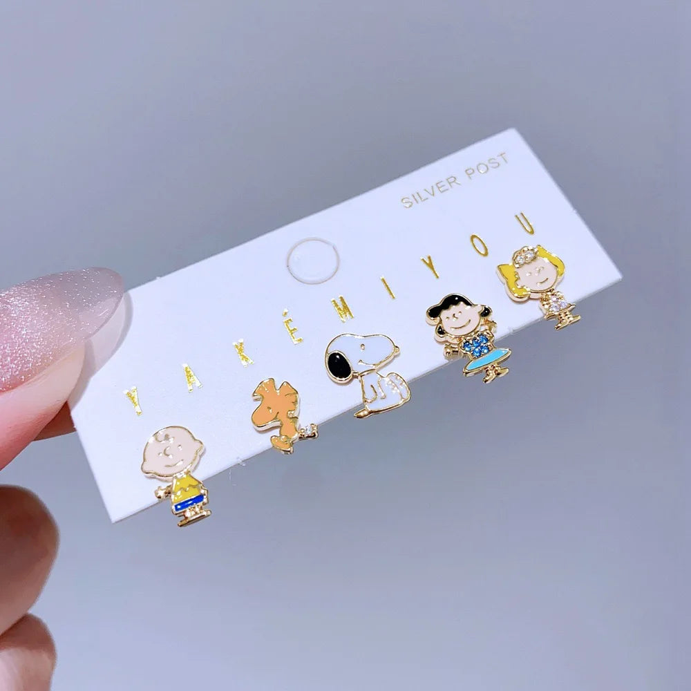 Set aretes Snoopy baño de oro 14k