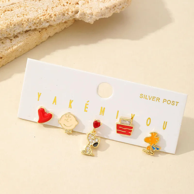 Set aretes Snoopy baño de oro 14k