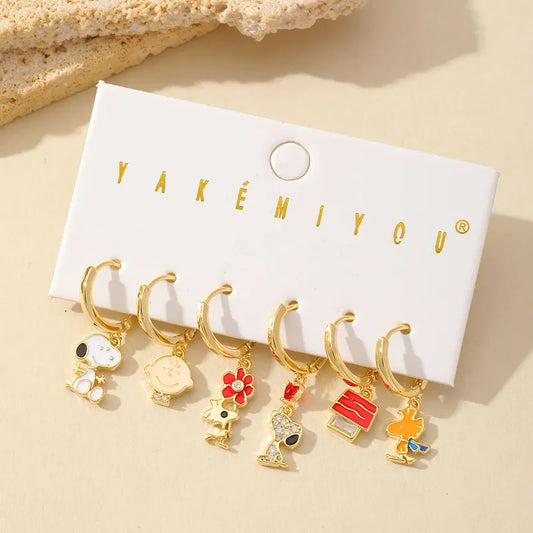 Set aretes Snoopy baño de oro 14k