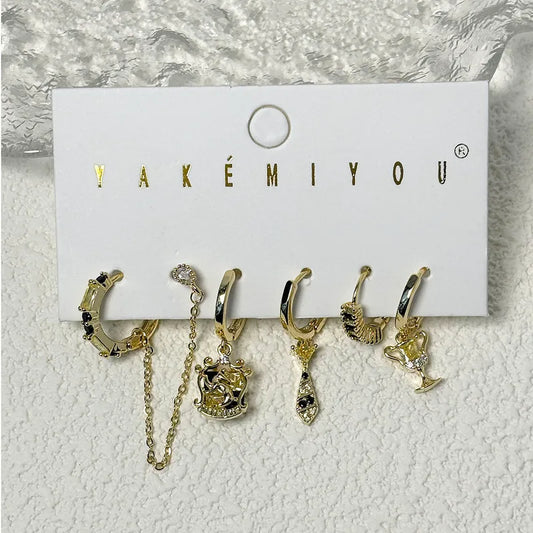 Set de 6 aretes Hufflepuff baño de oro 14k