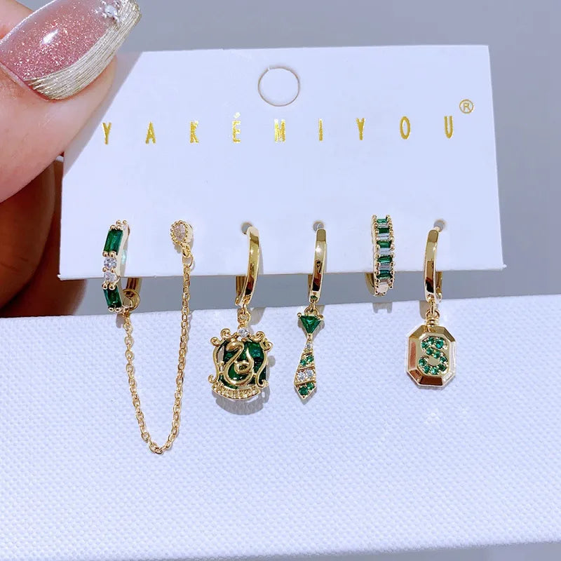 Set de 6 aretes Slytherin baño de oro 14k