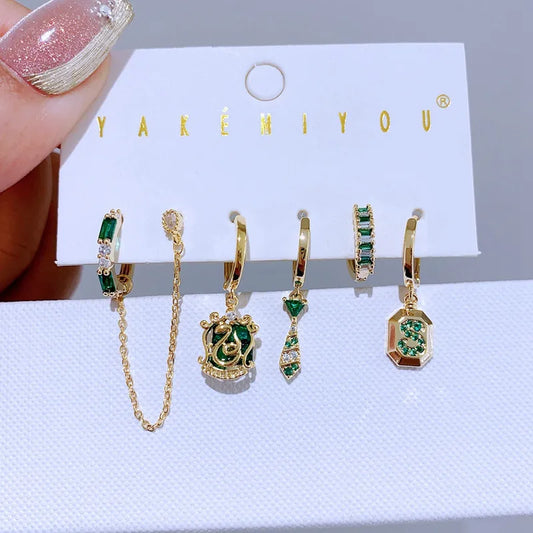 Set de 6 aretes Slytherin baño de oro 14k