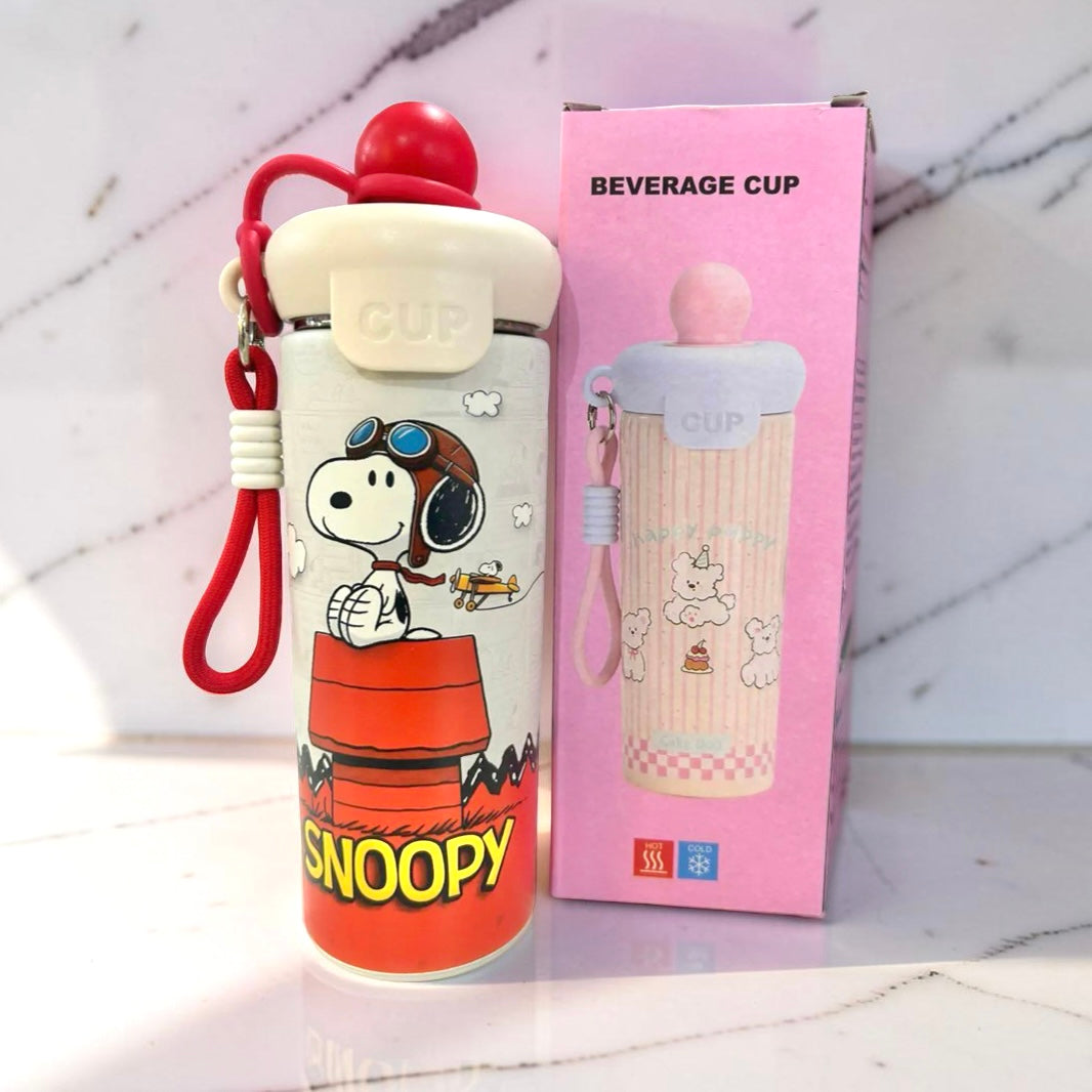 Botella térmica con pajilla de Snoopy