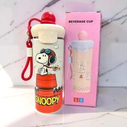 Botella térmica con pajilla de Snoopy