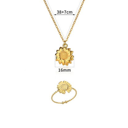 Set de collar y anillo de girasol en acero inoxidable