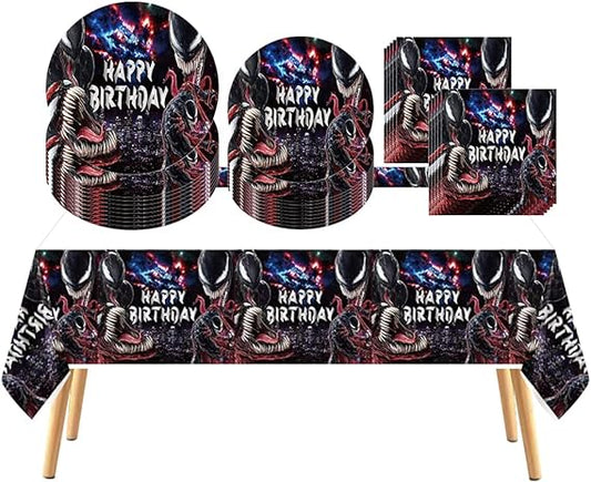 Set de platos, servilletas y mantel para fiesta Venom  41 piezas