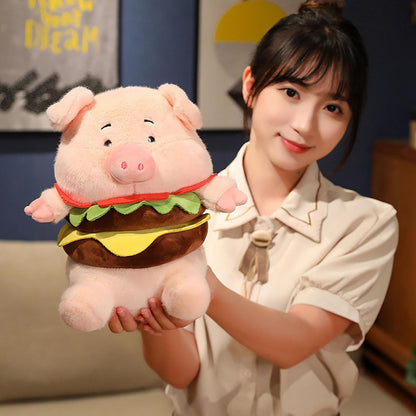 Peluche cerdito disfraz hamburguesa 25 cm