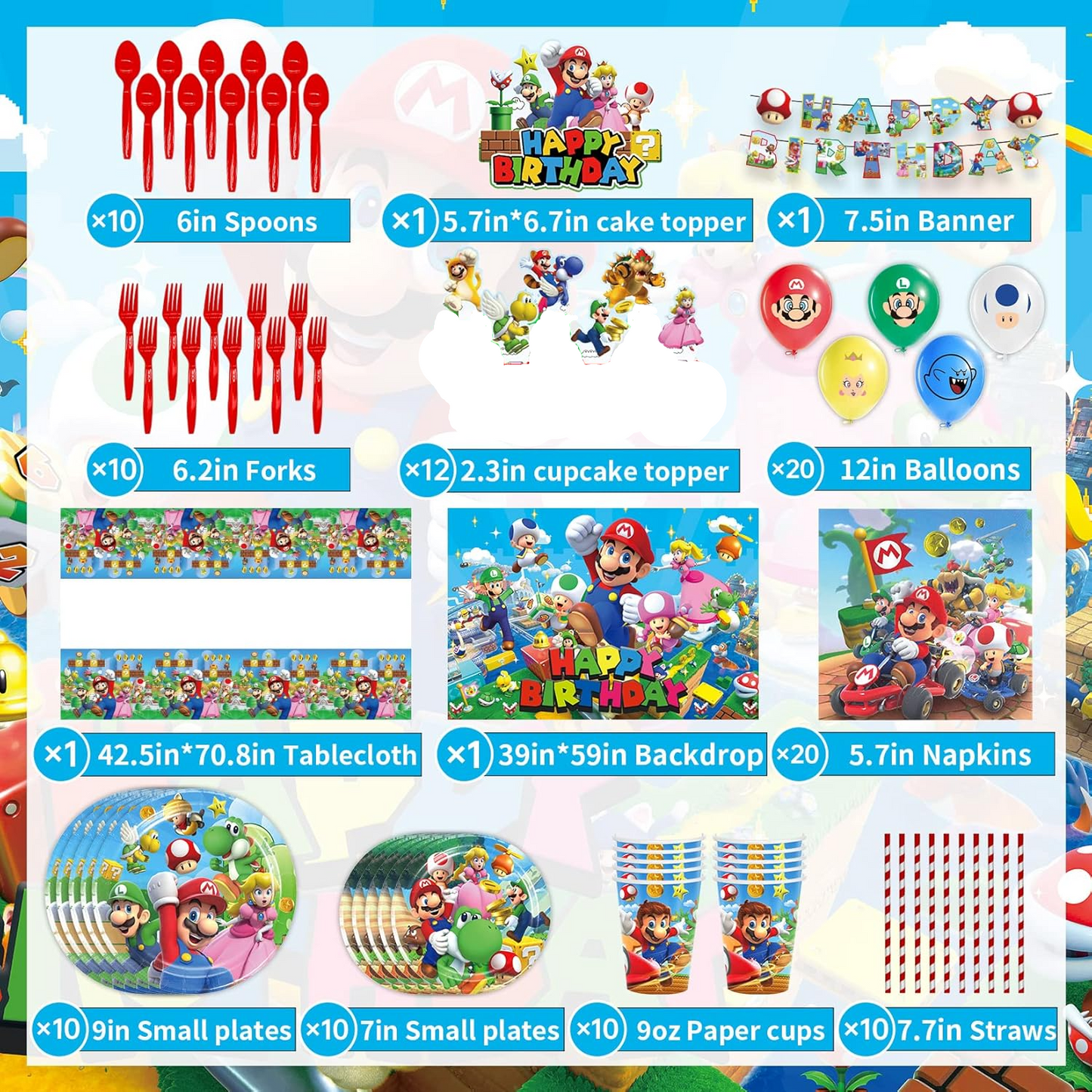 Set de decoración fiesta Mario Bros 106 piezas