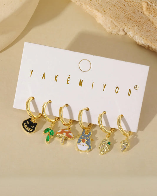 Set aretes Totoro baño de oro 14k