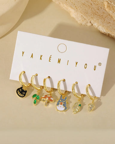 Set aretes Totoro baño de oro 14k
