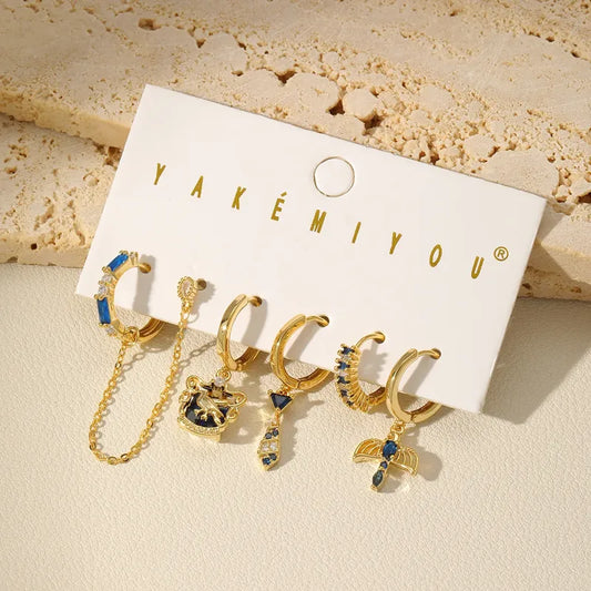 Set de 6 aretes Ravenclaw baño de oro 14k