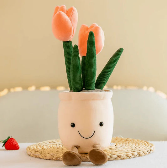 Peluche maceta tulipán rosa