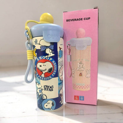 Botella térmica con pajilla de Snoopy