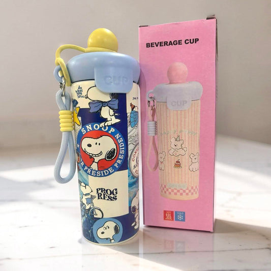 Botella térmica con pajilla de Snoopy