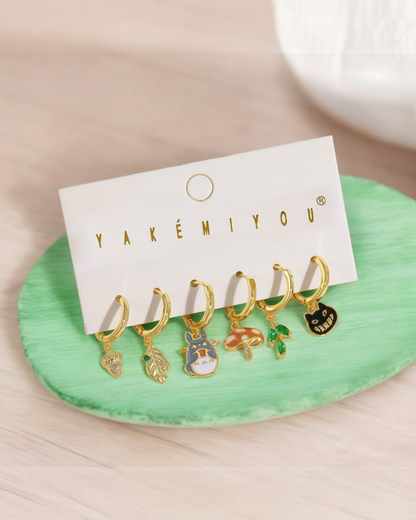 Set aretes Totoro baño de oro 14k