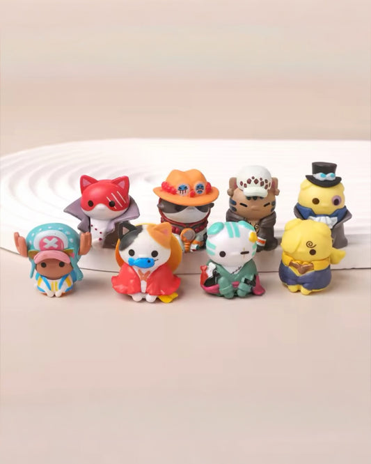 Set de 8 figuras gatitos One Piece  3 cm