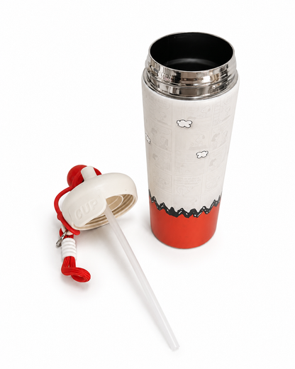 Botella térmica con pajilla de Snoopy