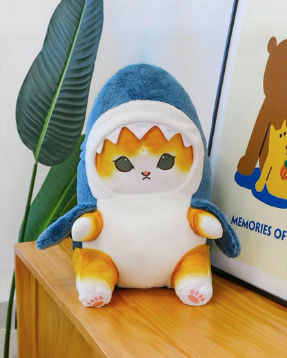 Peluche de gatito con disfraz de tiburón 36 cm