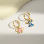 Set aretes Stitch baño de oro 14k