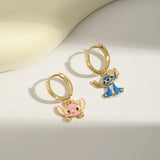 Set aretes Stitch baño de oro 14k