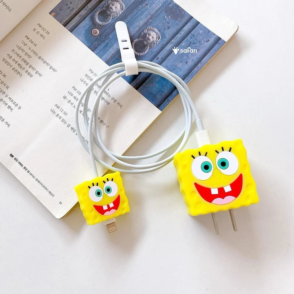 Set protector de cargador y cable celular Bob Esponja