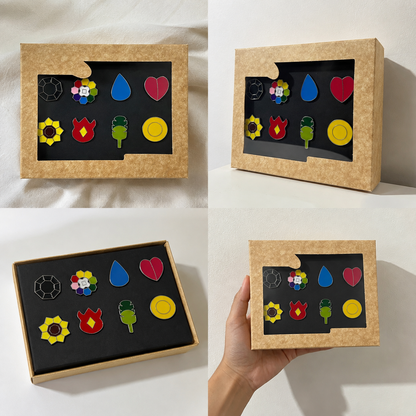 Set de 8 pines medallas Kanto Pokémon