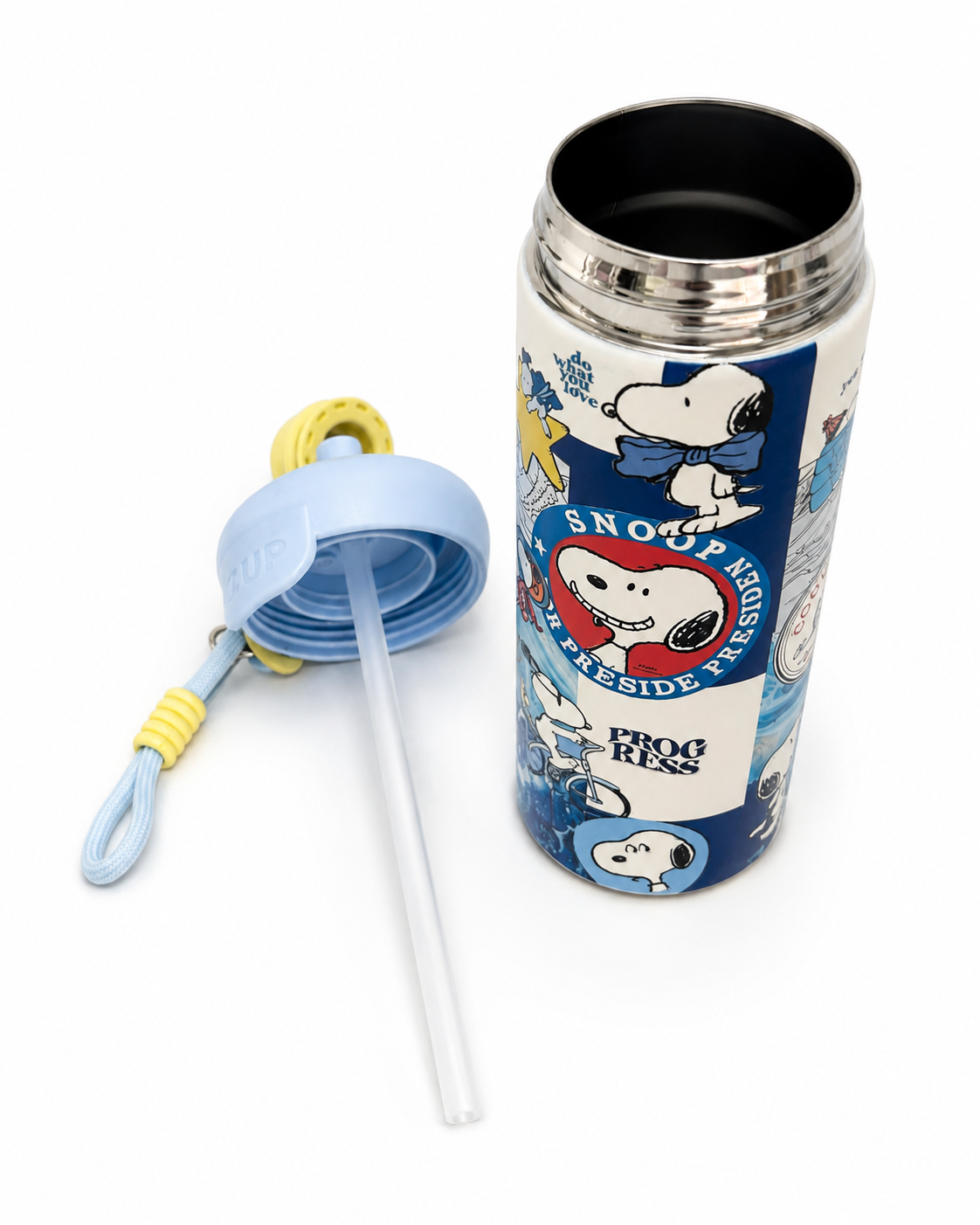 Botella térmica con pajilla de Snoopy