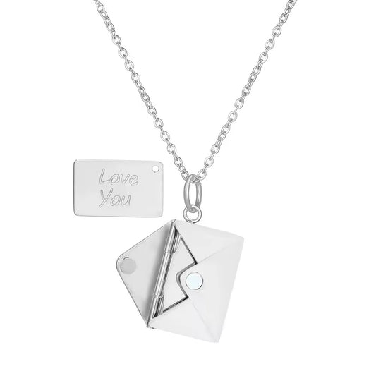 Collar sobre con cartita "Love you" de acero inoxidable plateado