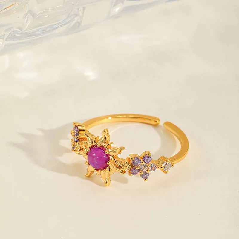 Anillo de Rapunzel ajustable baño de oro 14 k