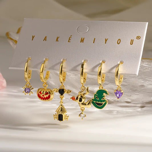Set de aretes Nightmare Before Christmas baño de oro 14k