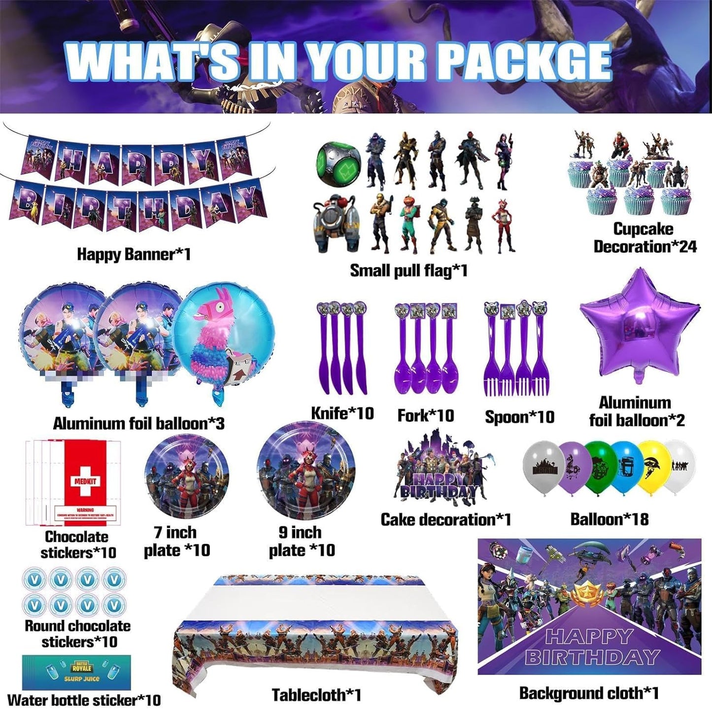 Set de decoración para fiesta Fortnite 152 piezas