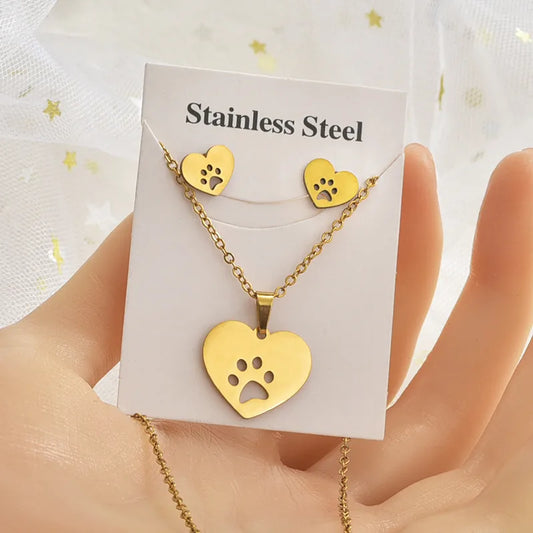 Set de collar y aretes acero inoxidable perrito
