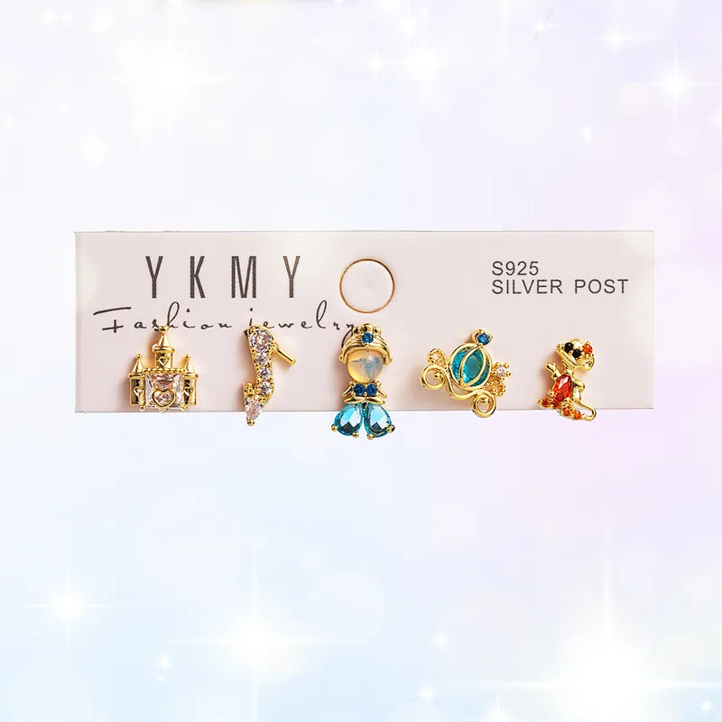 Set de aretes Cenicienta baño de oro 14k