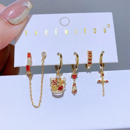 Set de 6 aretes Gryffindor baño de oro 14k