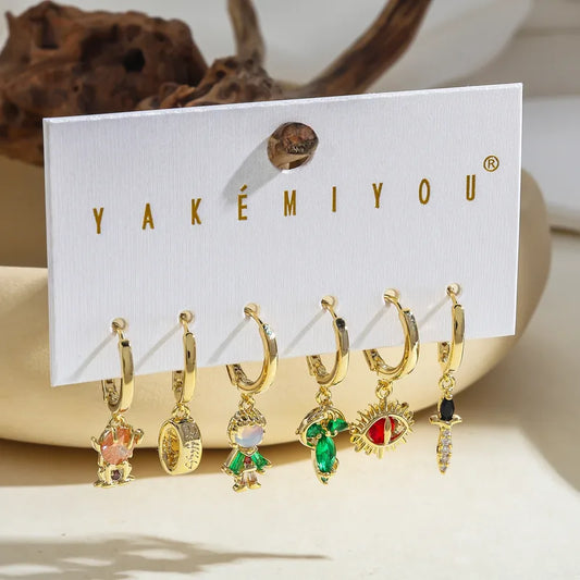 Set de aretes del Señor de los Anillos con baño de oro 14k