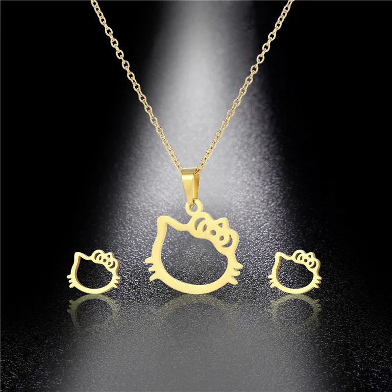 Set de collar y aretes de Hello Kitty acero inoxidable