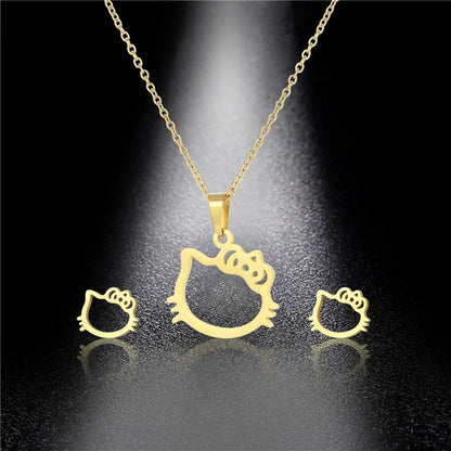 Set de collar y aretes de Hello Kitty acero inoxidable