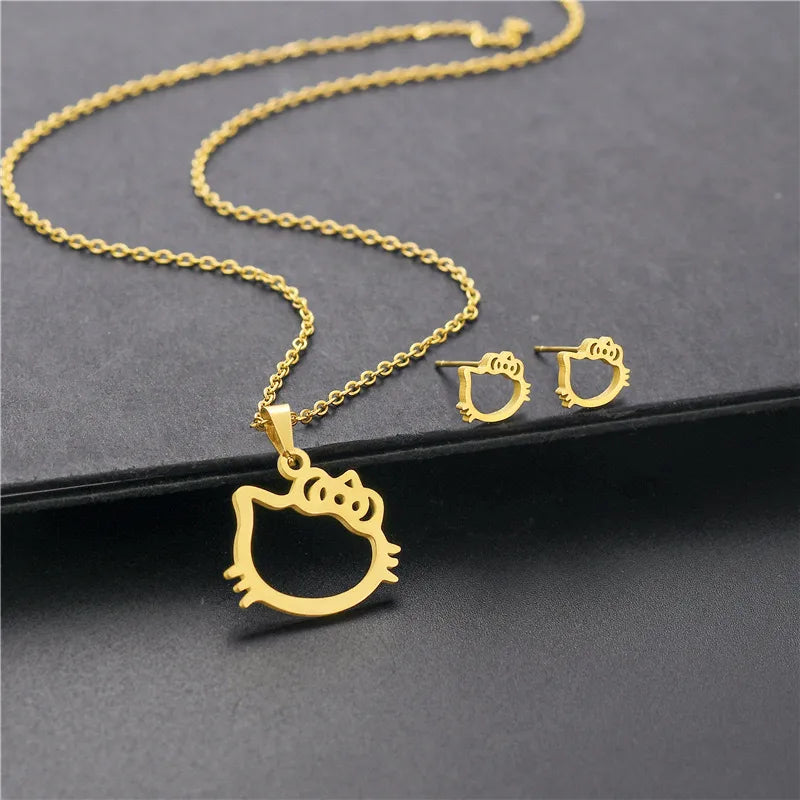 Set de collar y aretes de Hello Kitty acero inoxidable