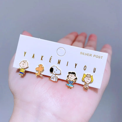 Set aretes Snoopy baño de oro 14k