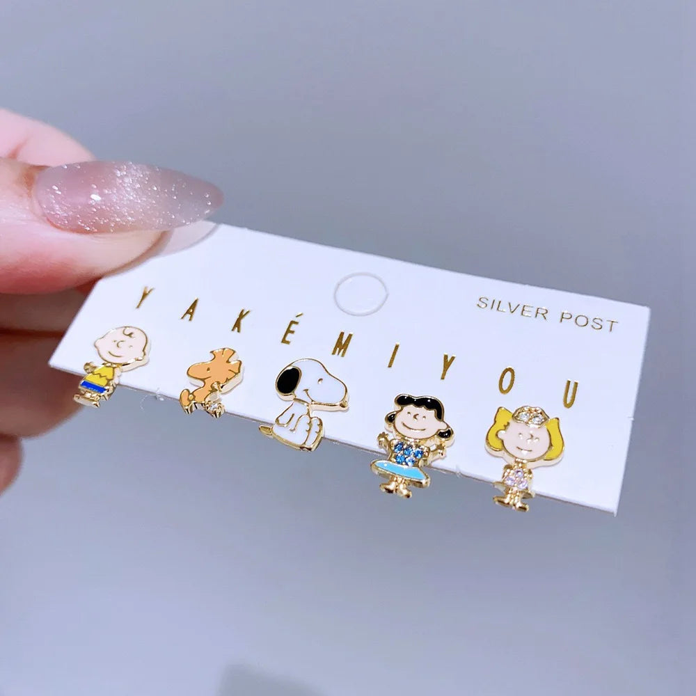 Set aretes Snoopy baño de oro 14k