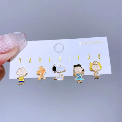 Set aretes Snoopy baño de oro 14k