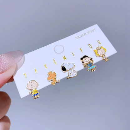 Set aretes Snoopy baño de oro 14k